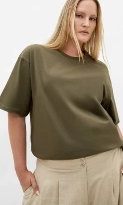 Oversized Crew Neck Tee - khaki
