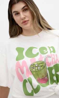 Oversized Matcha Print Tee - ivory