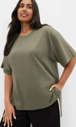 Oversized Split Tee - khaki