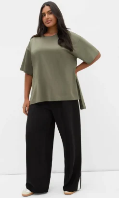 Oversized Split Tee - khaki