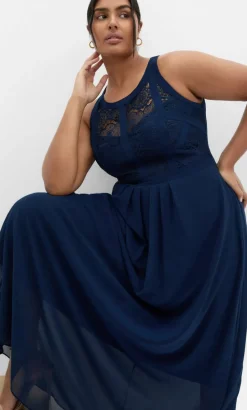 Panelled Bodice Maxi Dress - navy