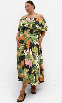 Paradiso Print Maxi Dress - black