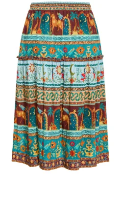 Paradiso Print Midi Skirt - alpine green