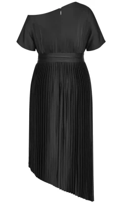 Payton Off Shoulder Pleat Midi Dress - black