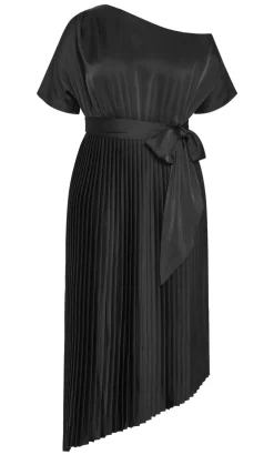 Payton Off Shoulder Pleat Midi Dress - black