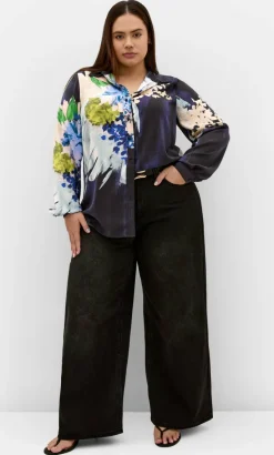 Penelope Dahlia Print Shirt - navy