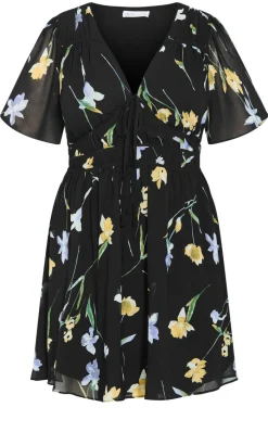 Petal Print Mini Dress - black