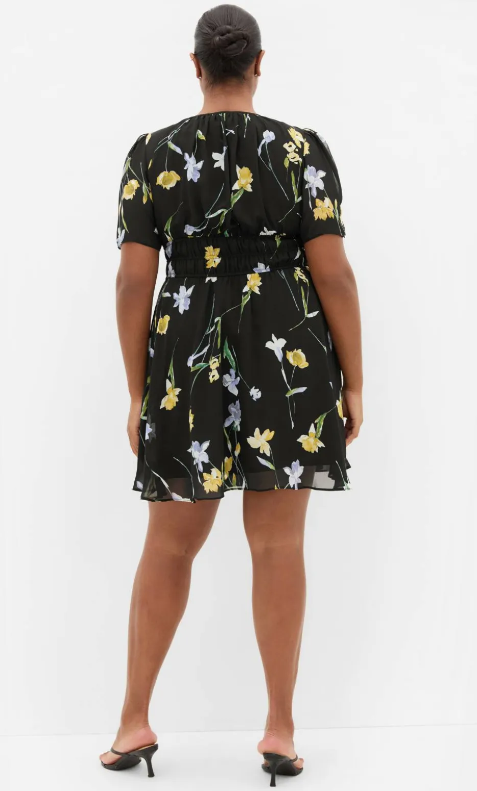 Petal Print Mini Dress - black