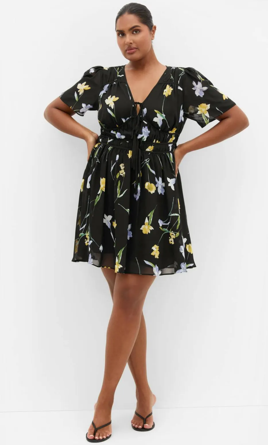 Petal Print Mini Dress - black