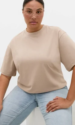 Relaxed Crew Neck Cotton Tee - stone