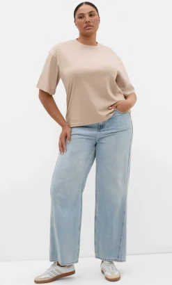 Relaxed Crew Neck Cotton Tee - stone