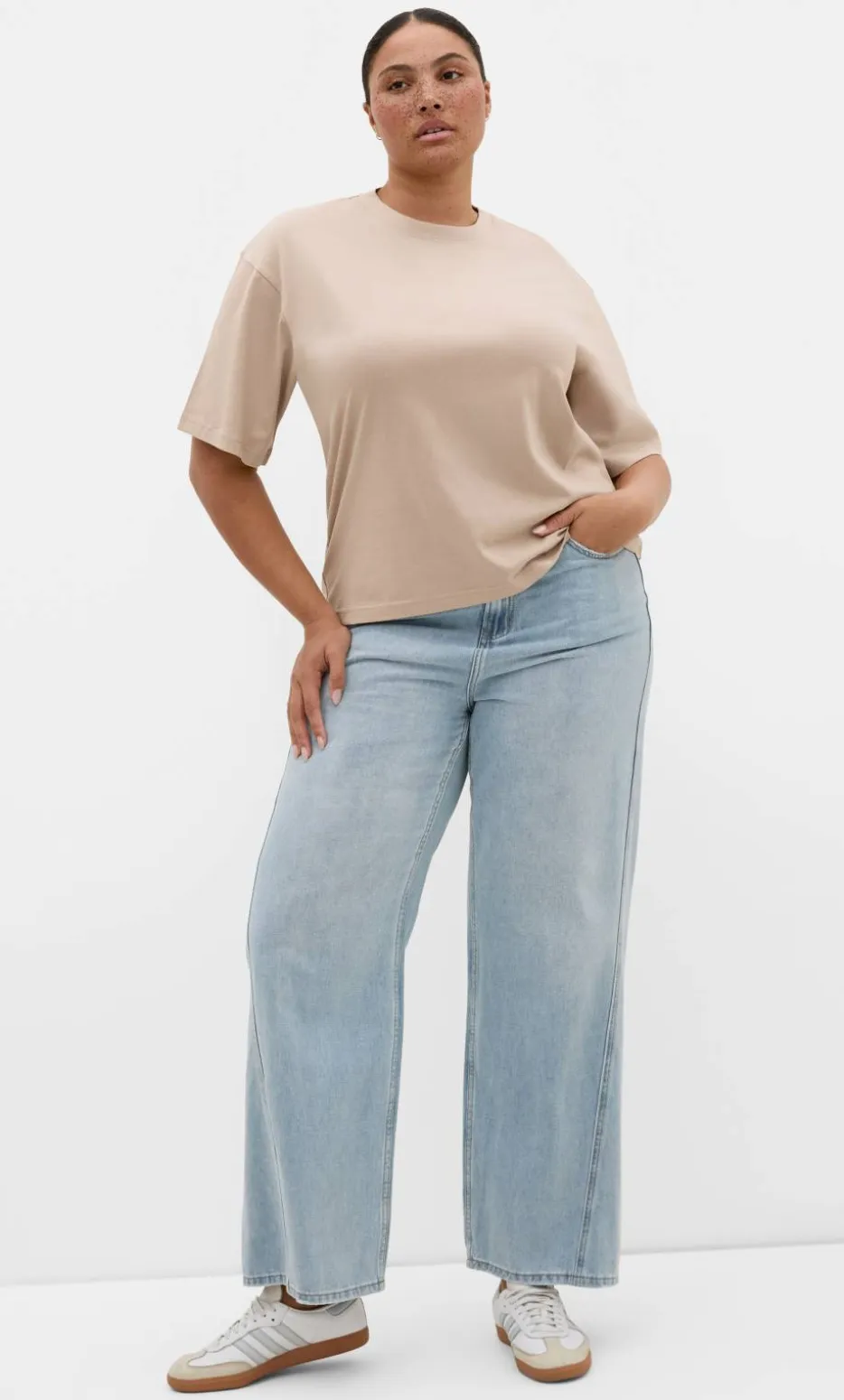 Relaxed Crew Neck Cotton Tee - stone