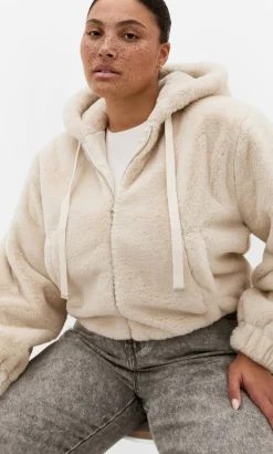 Remi Faux Fur Hooded Bomber - cream