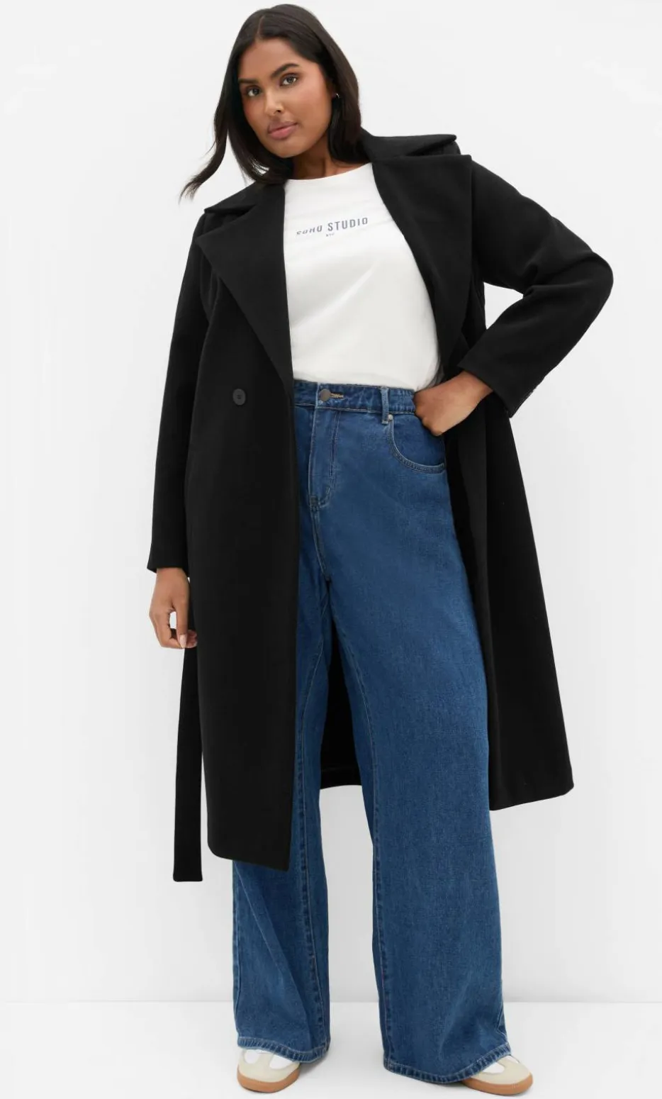 Riley Row Belted Coat - black