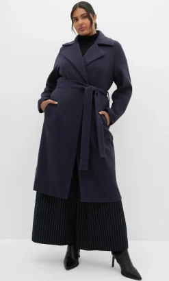 Riley Row Belted Coat - navy