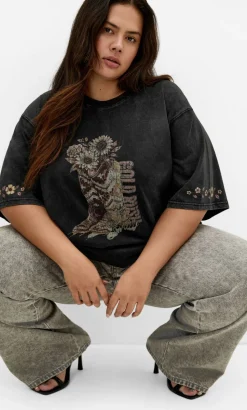 Rodeo Oversized Cotton Tee - black acid wash