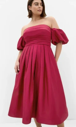 Rosalee Puff Sleeve Midi Dress - raspberry