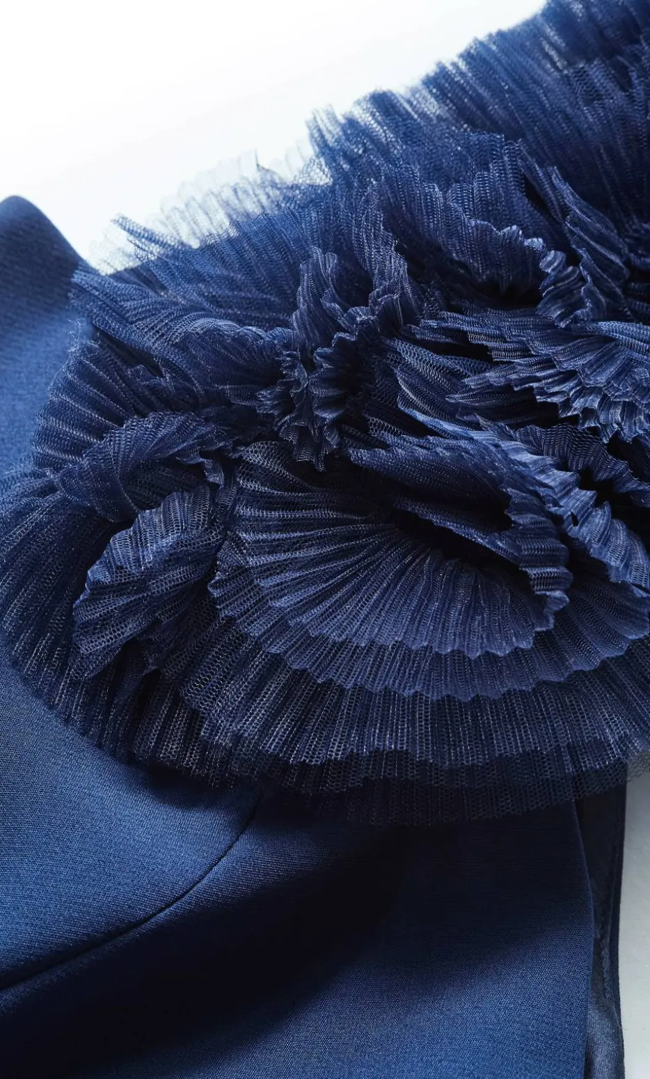 Roselyn Ruffle Tulle Midi Dress - navy