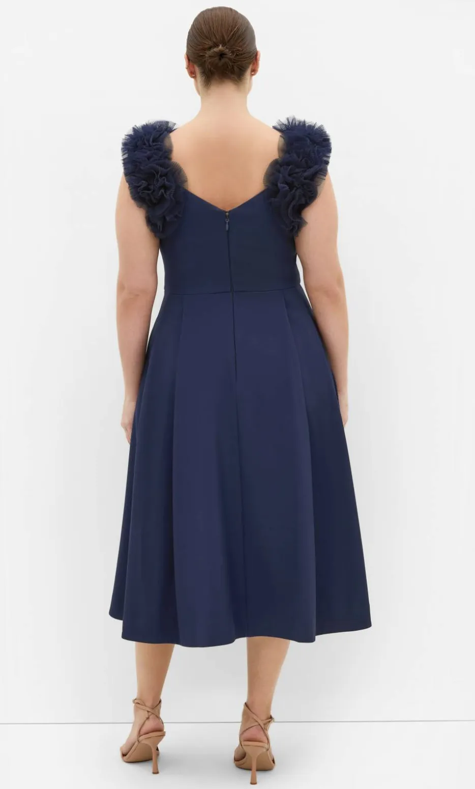 Roselyn Ruffle Tulle Midi Dress - navy