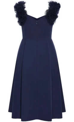 Roselyn Ruffle Tulle Midi Dress - navy