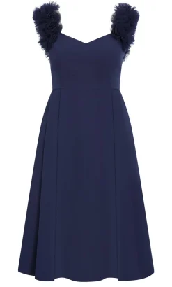 Roselyn Ruffle Tulle Midi Dress - navy
