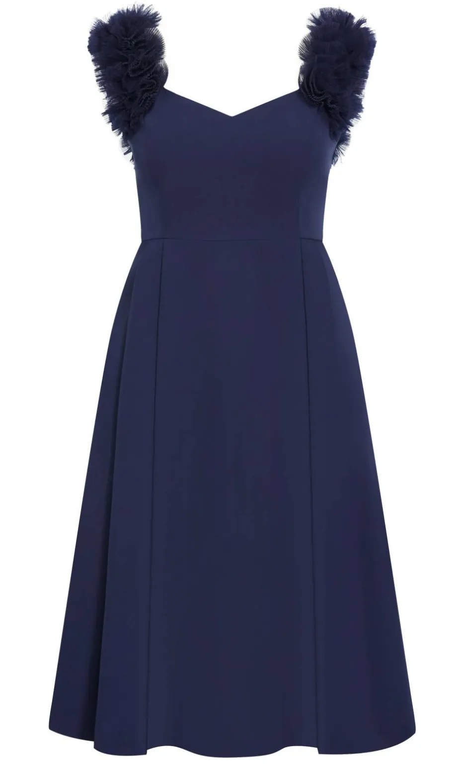 Roselyn Ruffle Tulle Midi Dress - navy