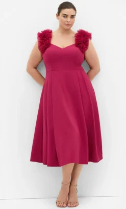 Roselyn Ruffle Tulle Midi Dress - raspberry