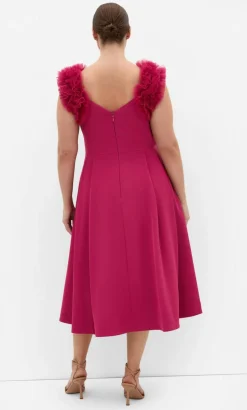 Roselyn Ruffle Tulle Midi Dress - raspberry