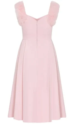 Roselyn Ruffle Tulle Midi Dress - heavenly pink