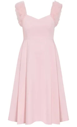 Roselyn Ruffle Tulle Midi Dress - heavenly pink
