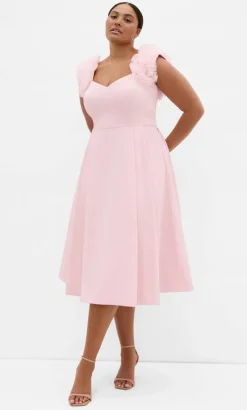Roselyn Ruffle Tulle Midi Dress - heavenly pink