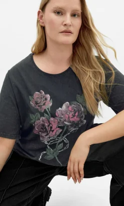 Ryan Rose Print Tee - grey wash