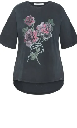Ryan Rose Print Tee - grey wash