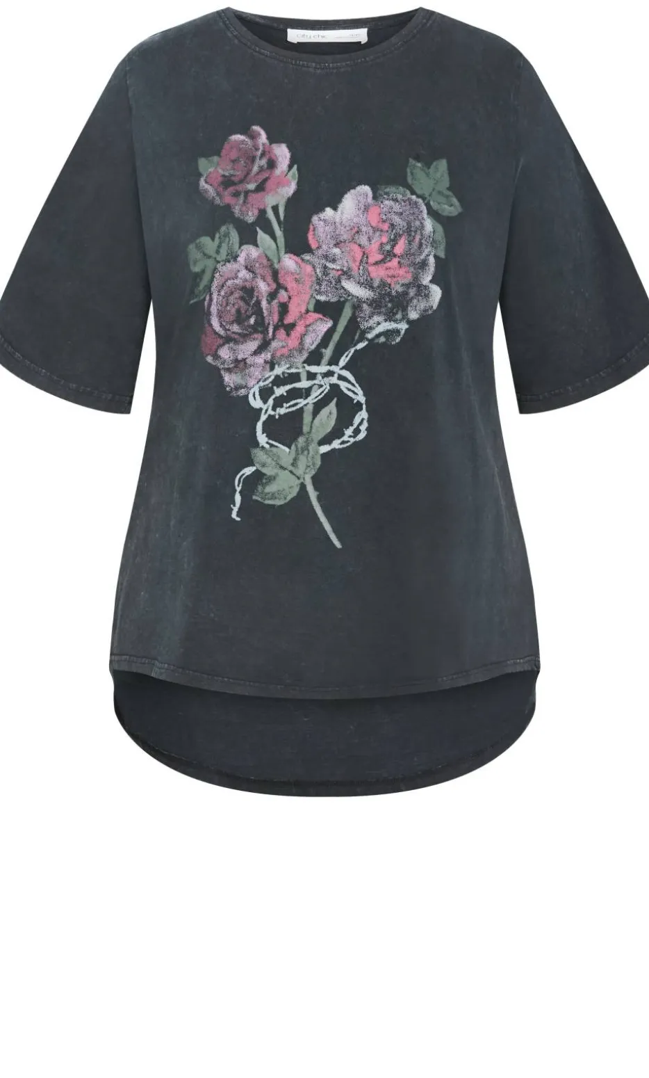 Ryan Rose Print Tee - grey wash