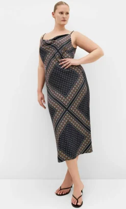 Sadie Boho Print Slip Dress - black