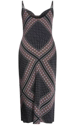 Sadie Boho Print Slip Dress - black