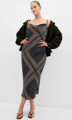 Sadie Boho Print Slip Dress - black