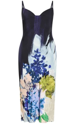 Sadie Dahlia Print Slip Dress - navy