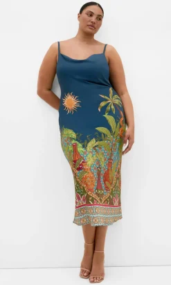 Sadie Paradise Print Slip Dress - alpine navy
