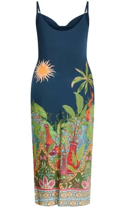 Sadie Paradise Print Slip Dress - alpine navy
