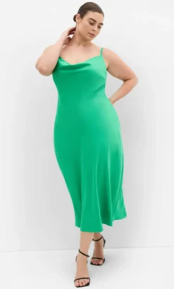 Sadie Satin Slip Dress - greenstone