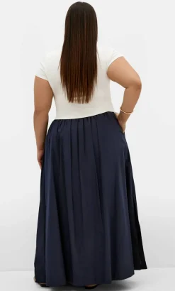 Sarina Cotton Midi Skirt - navy