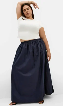 Sarina Cotton Midi Skirt - navy