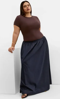 Sarina Cotton Midi Skirt - navy