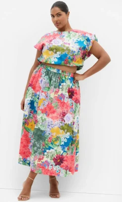 Sarina Floral Print Midi Skirt - sage