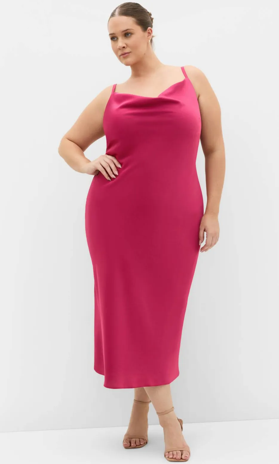 Satin Slip Dress - raspberry