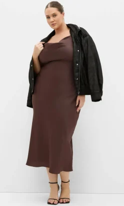 Satin Slip Dress - truffle