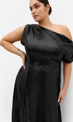 Sequin Off Shoulder Maxi Dress - black