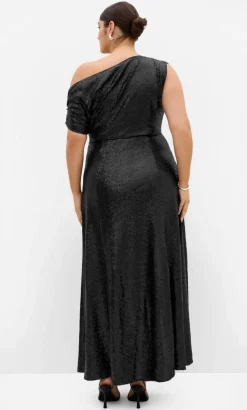 Sequin Off Shoulder Maxi Dress - black