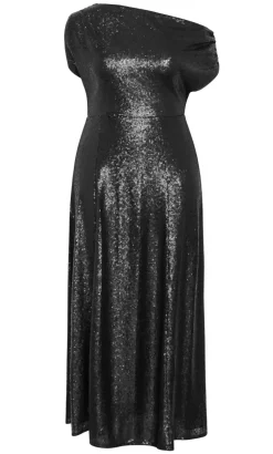 Sequin Off Shoulder Maxi Dress - black